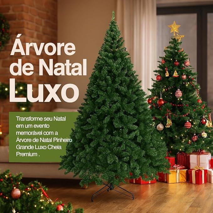 Árvore de Natal Premium 1,80m Verde Realista com 750 Galhos: Montagem Fácil e Duradoura