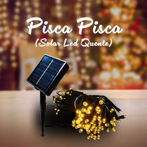 Pisca-Pisca Solar LED 30m Luz Branco Quente Decoração Natal Festas Jardim
