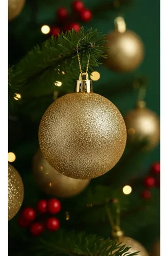 Kit 45 Bolinhas Enfeite Natalino Árvore De Natal Premium Douradas Decoração Festiva