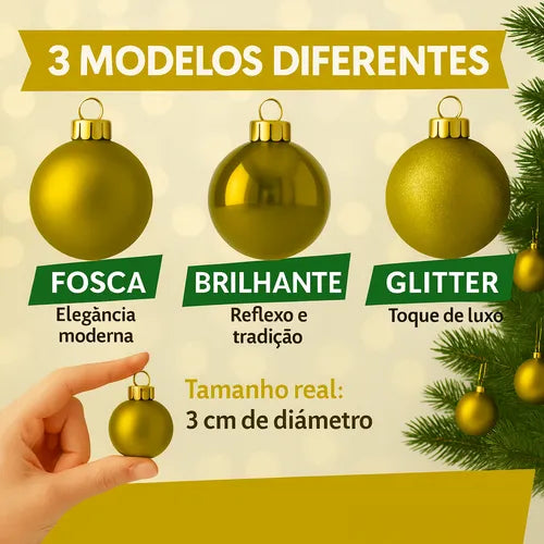 Kit 30 Bolas Douradas de Natal: Brilho, Glitter e Fosco para Árvore