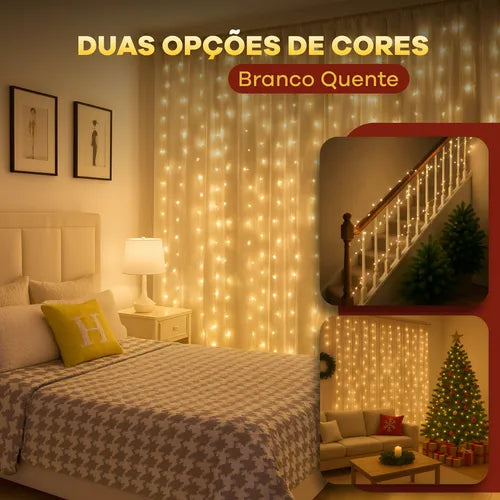 Cortina de LED 3x3 Metros: Iluminação Mágica para Festas, Casamentos e Natal
