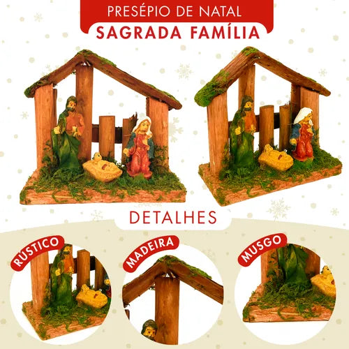 Presépio Natalino Completo Sagrada Família 3 Peças Resina Decoração Festas