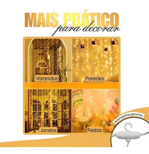 Cortina de LED 3x3 Metros: Iluminação Mágica para Festas, Casamentos e Natal
